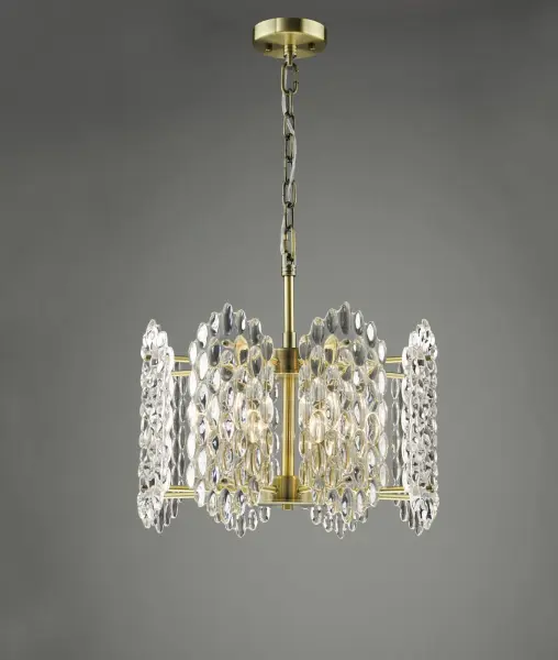 Porthos 8 Light Antique Brass & Glass Chandelier