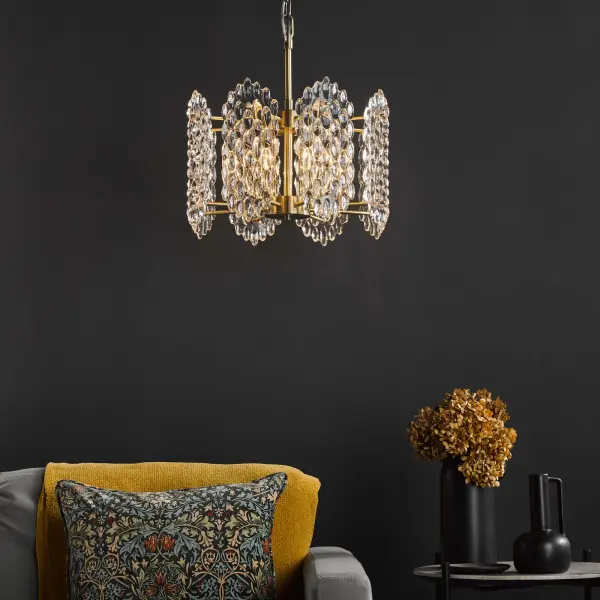 Porthos 8 Light Antique Brass & Glass Chandelier