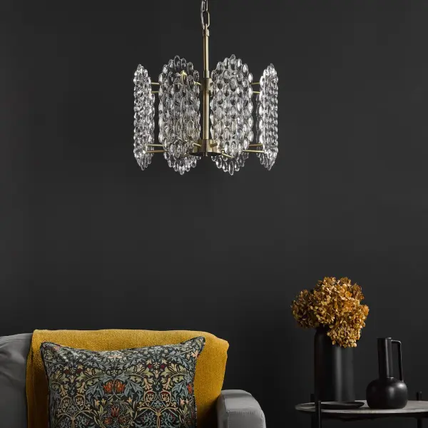 Porthos 8 Light Antique Brass & Glass Chandelier