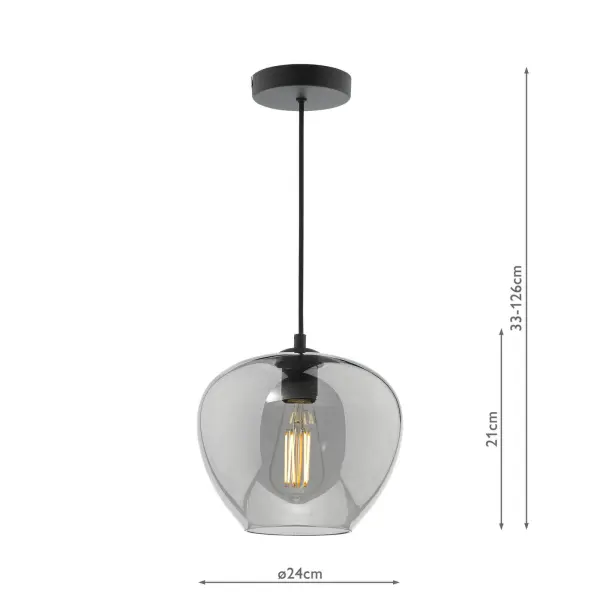 Sihilah Single Matt Black & Smoked Glass Pendant