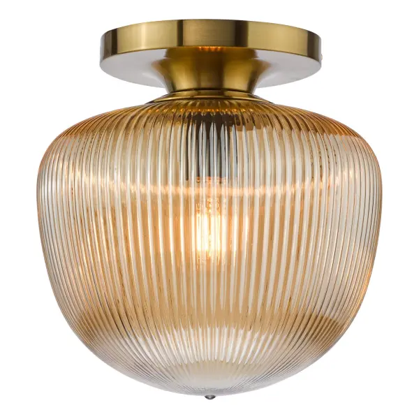 Abrielle Semi Flush Light in Bronze C/W Amber Ribbed Glass