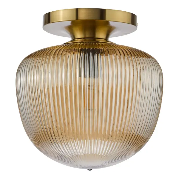 Abrielle Semi Flush Light in Bronze C/W Amber Ribbed Glass