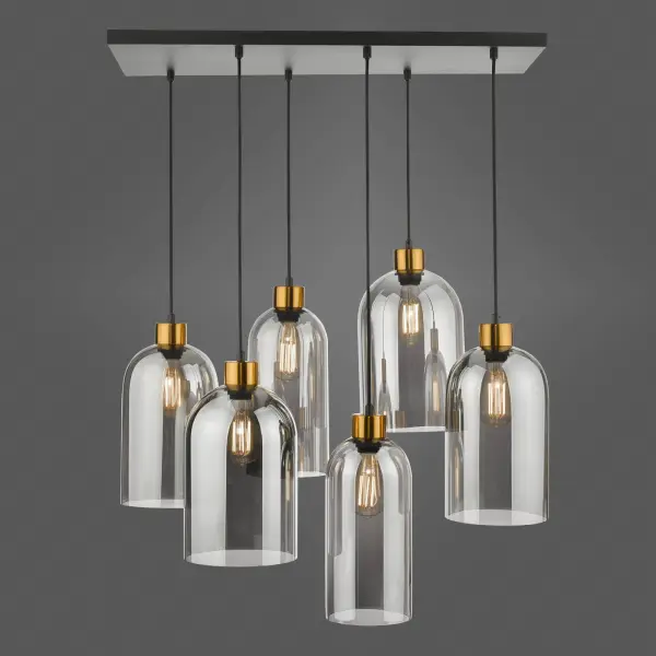 Alma 6 Light Bar Pendant in Matt Black & Smoked Glass