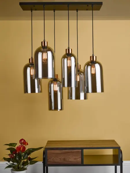 Alma 6 Light Bar Pendant in Matt Black & Smoked Glass