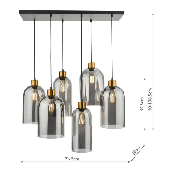 Alma 6 Light Bar Pendant in Matt Black & Smoked Glass