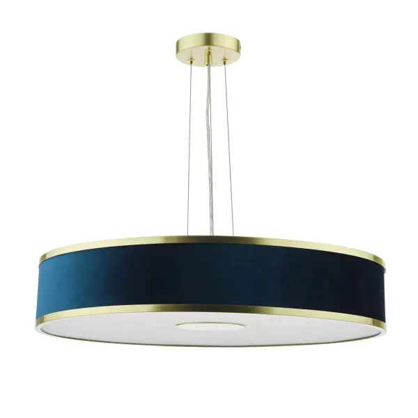 Alvaro 6 Light Brushed Brass Pendant C/W Blue Shade