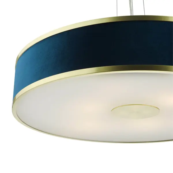 Alvaro 6 Light Brushed Brass Pendant C/W Blue Shade