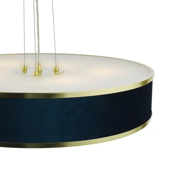 Alvaro 6 Light Brushed Brass Pendant C/W Blue Shade