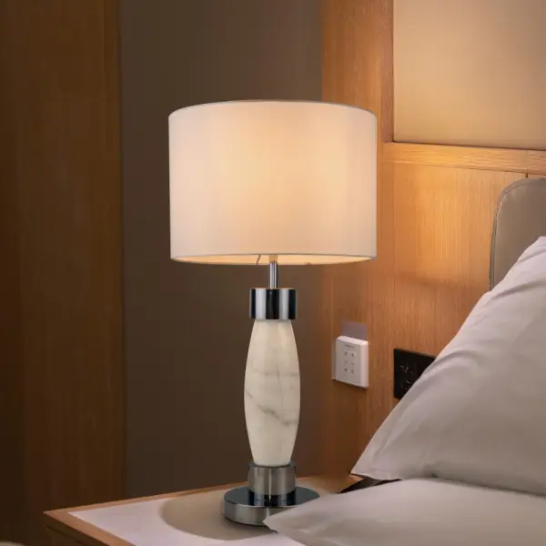 Amelia Polished Chrome & Marble Table Lamp C/W Shade