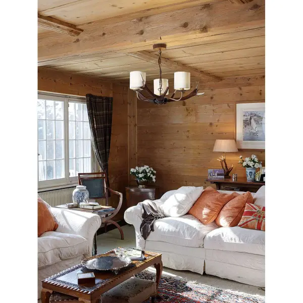 Antler 3 Light Highland Rustic Fitting Complete with Shades