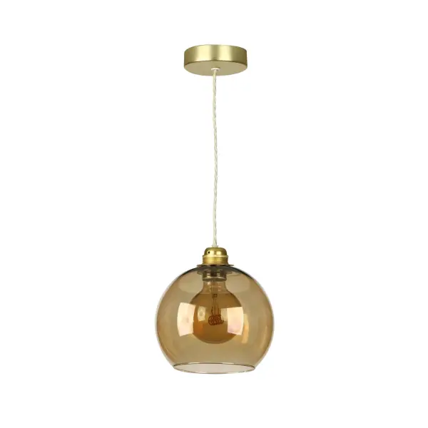 Apollo Single Butter Brass Pendant with Amber Glass Shade