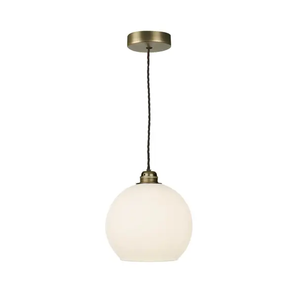 Apollo Single Antique Brass Pendant with Opal Glass Shade
