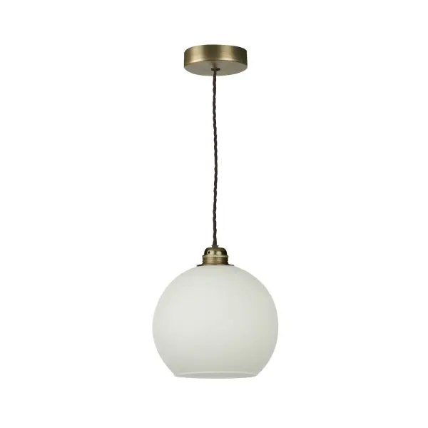 Apollo Single Antique Brass Pendant with Opal Glass Shade