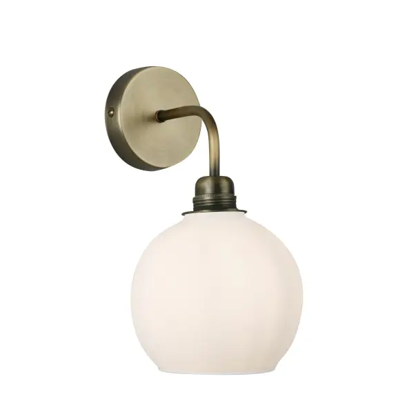 Apollo Antique Brass Wall Light with Opal Glass Shade