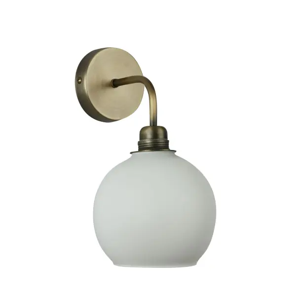 Apollo Antique Brass Wall Light with Opal Glass Shade