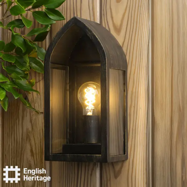 Audley End Curved Outdoor Wall Light in Brushed Black & Gold