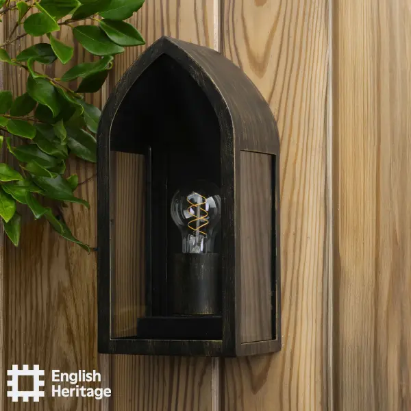 Audley End Curved Outdoor Wall Light in Brushed Black & Gold
