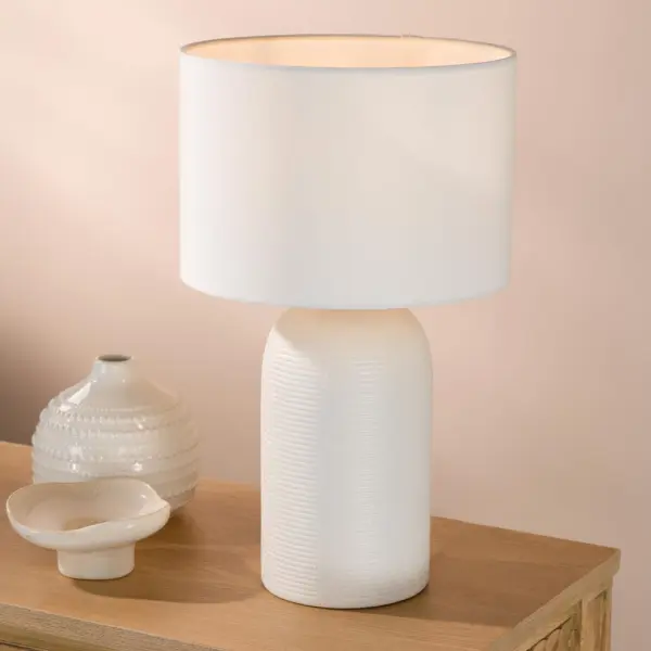 Bayonne White Ceramic Table Lamp C/W Shade