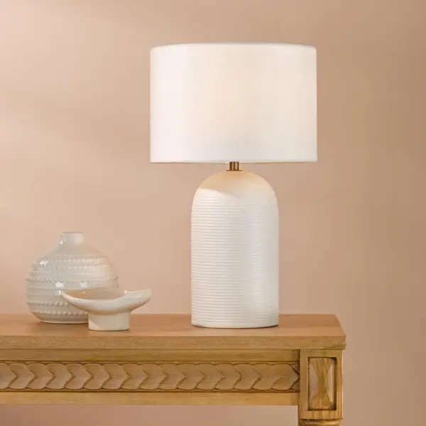 Bayonne White Ceramic Table Lamp C/W Shade