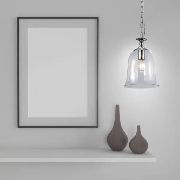 Bell Single Clear Glass Pendant in Polished Chrome