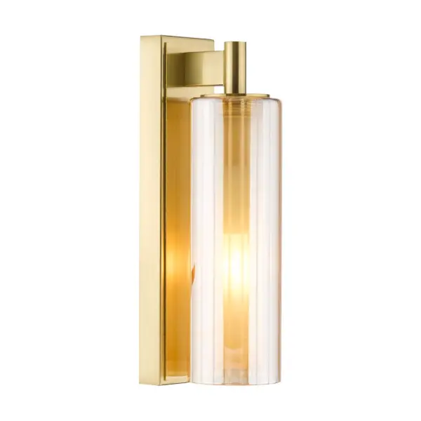 Bevin Natural Brass & Amber Glass Bathroom Wall Light