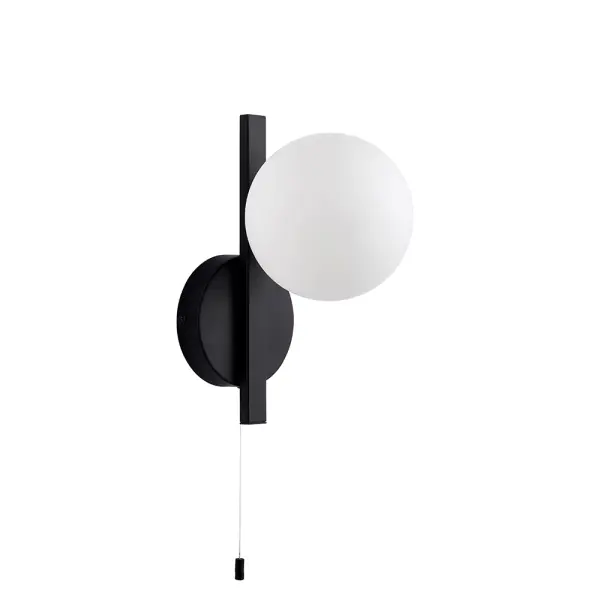 Spa Black Wall Light with Opal Shade