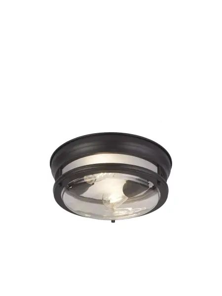 Glasgow 2 Light Flush Black Metal Clear Glass IP44