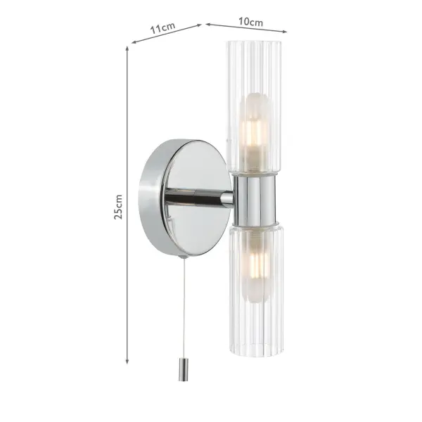 Bolton Double Polished Chrome Wall Light IP44