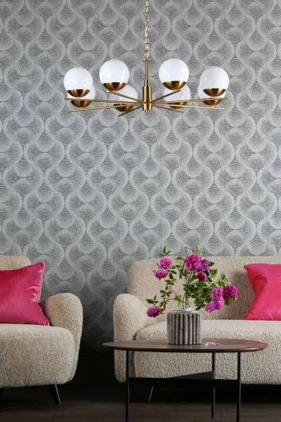 Bombazine 8 Light Pendant Natural Brass & Opal Glass