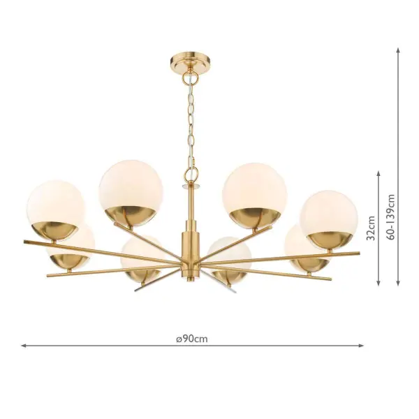 Bombazine 8 Light Pendant Natural Brass & Opal Glass