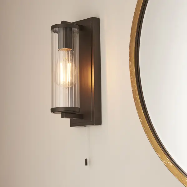 Taylor Dark Bronze Wall Light with Ribbed Glass