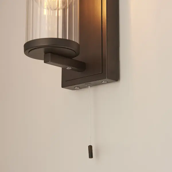 Taylor Dark Bronze Wall Light with Ribbed Glass
