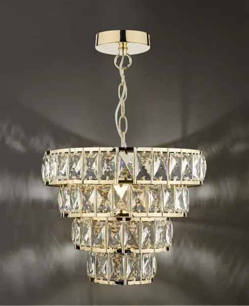 Cerys 1 Light 4 Tier Pendant Crystal & Gold