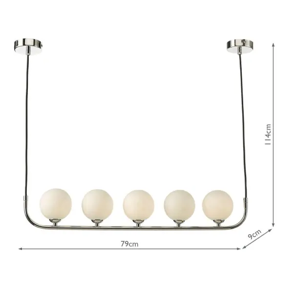 Cradle 5 Light Bar Pendant in Polished Chrome & Opal Glass