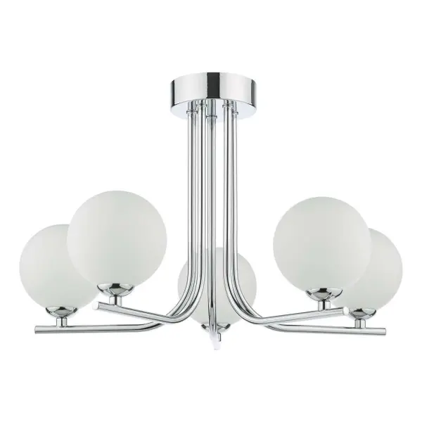 Cradle 5 Light Polished Chrome Semi Flush with Opal Glass