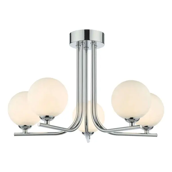 Cradle 5 Light Polished Chrome Semi Flush with Opal Glass