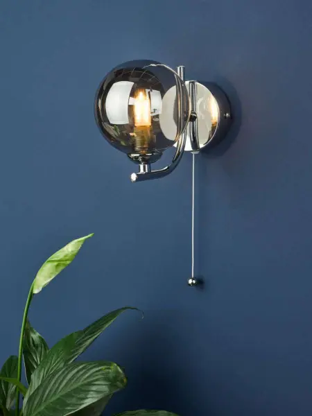 Cradle Polished Chrome Wall Light with Smoked Glass