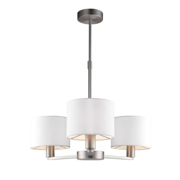 Daley 3 Light Multi Arm Pendant in Nickel C/W White Shades