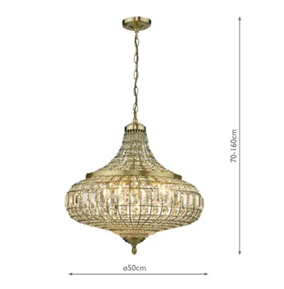 Asmara 6 Light Pendant Antique Brass Crystal