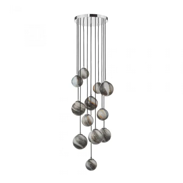 Mikara 12 Light Cluster Pendant Polished Chrome Glass 2.5M