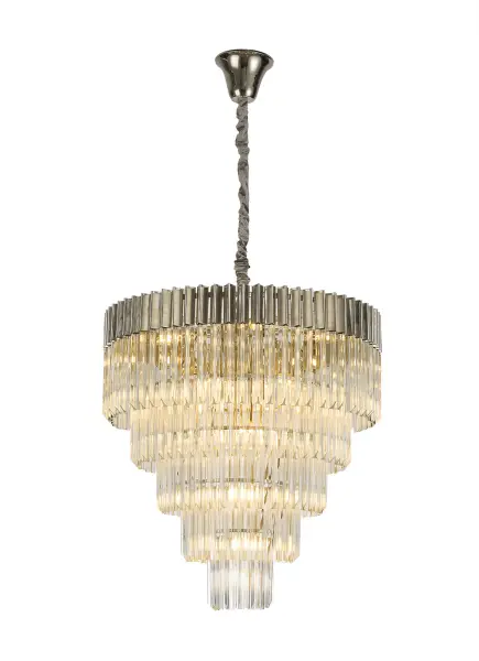 Donard Polished Nickel 19 Light Tiered Chandelier with Clear Glass