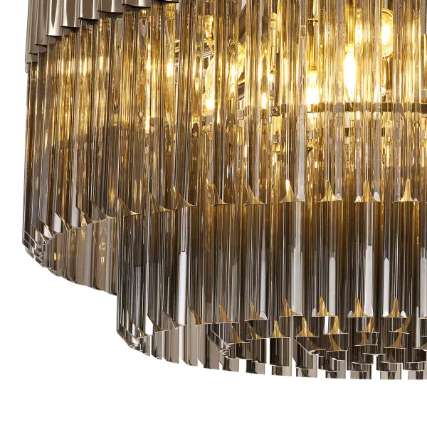 Donard Polished Nickel 12 Light Flush Fitting with Smoked Glass