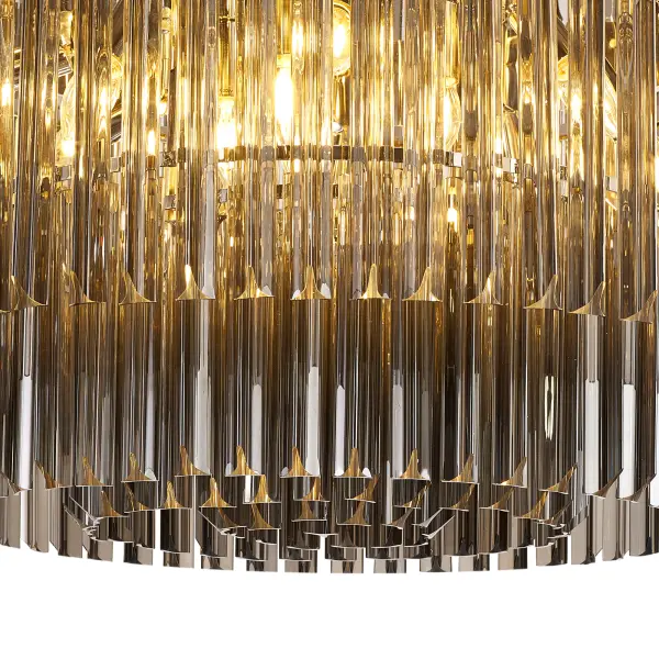 Donard Polished Nickel 12 Light Flush Fitting with Smoked Glass