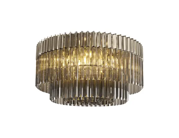 Donard Polished Nickel 12 Light Flush Fitting with Smoked Glass