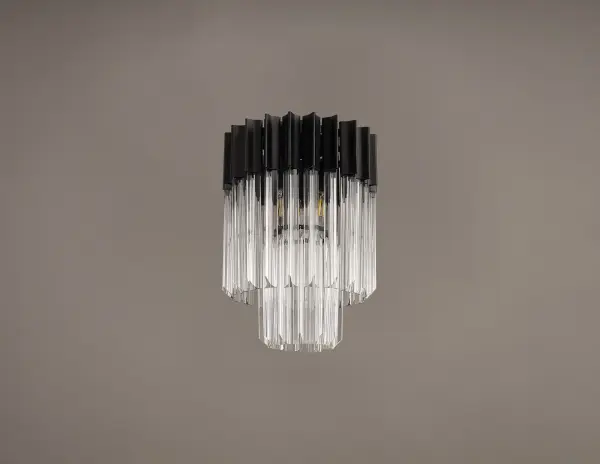 Donard Matt Black 3 Light Flush Fitting with Clear Glass