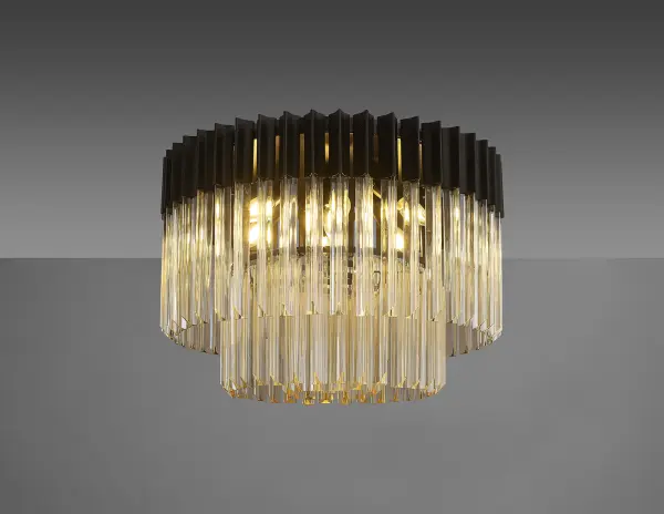 Donard Matt Black 7 Light Flush Fitting with Cognac Glass