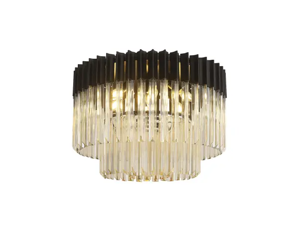 Donard Matt Black 7 Light Flush Fitting with Cognac Glass