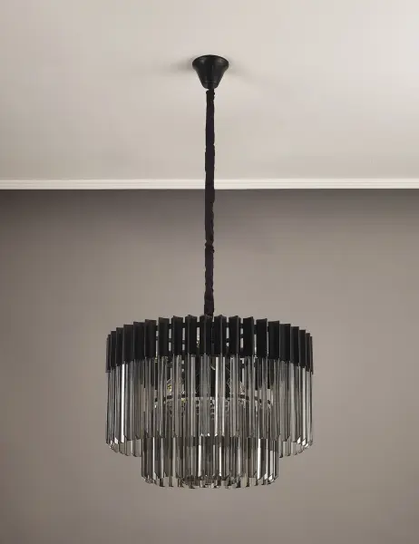Donard Matt Black 8 Light Pendant with Smoked Glass