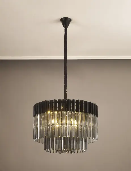Donard Matt Black 8 Light Pendant with Smoked Glass