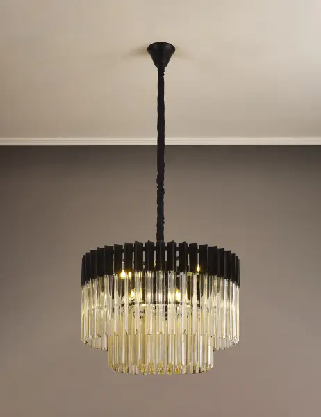 Donard Matt Black 8 Light Pendant with Cognac Glass